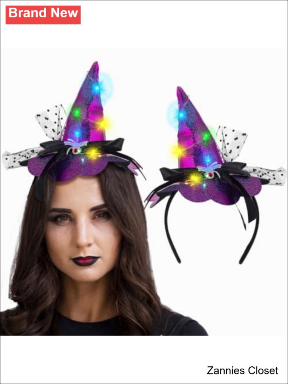 👻 LED Light Up Halloween Witch Hat Headband Spider Lace Hair Accessory for